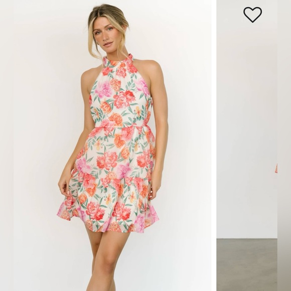 Blanche Halter Short Dress | Ivory Floral - Picture 3 of 5